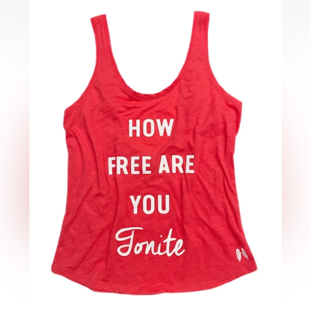 Victorias Secret “How Free Are You Tonite” Tank Red Scoop Neck Angel Wings NWT